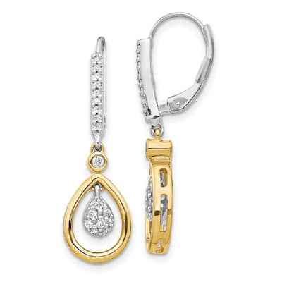 Curata 14k Two tone Oval Cluster Diamond Leverback Earrings - 31x9mm Wide