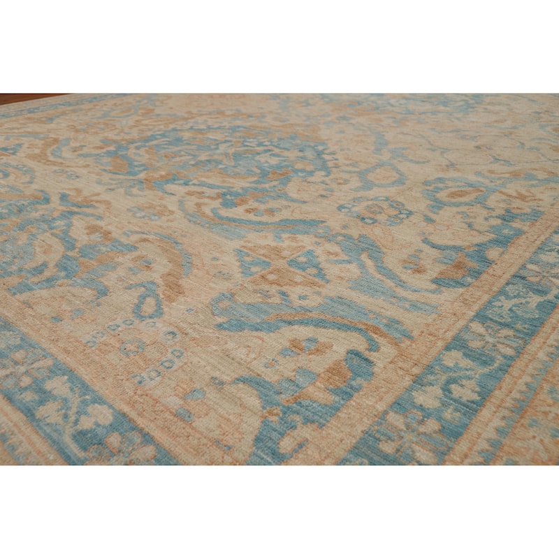 Vegetable Dye Transitional Oushak Turkish Rug Hand-Knotted Wool Carpet - 8'11"x 11'11" - 8'11"x 11'11" - Ivory/Beige
