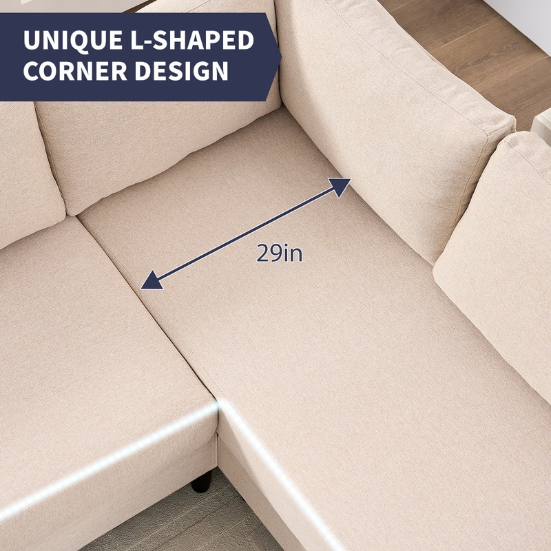 Mixoy 108" Linen Oversized Modular Sectional Sofa,L-Shaped Sectional Sofas with Side Pocket,Large 6 Seater Corner Sofa