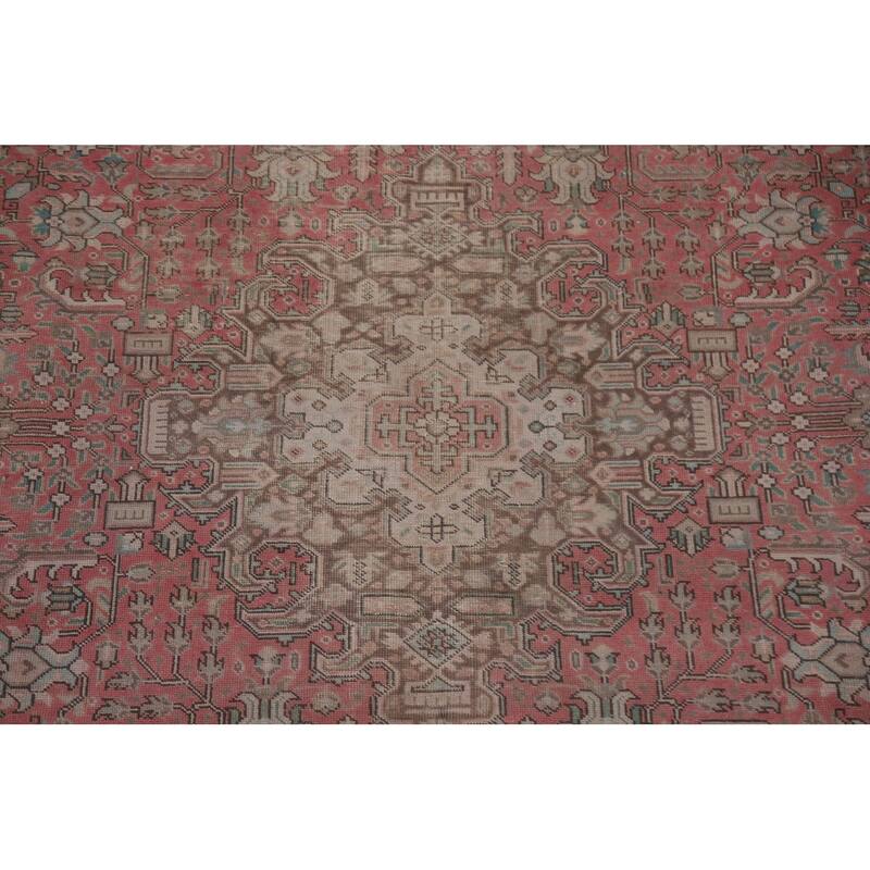 Hand Knotted Oriental 100% Wool Carpet Traditional Medallion Pink Tabriz Area Rug - 12' 9'' X 9' 2''