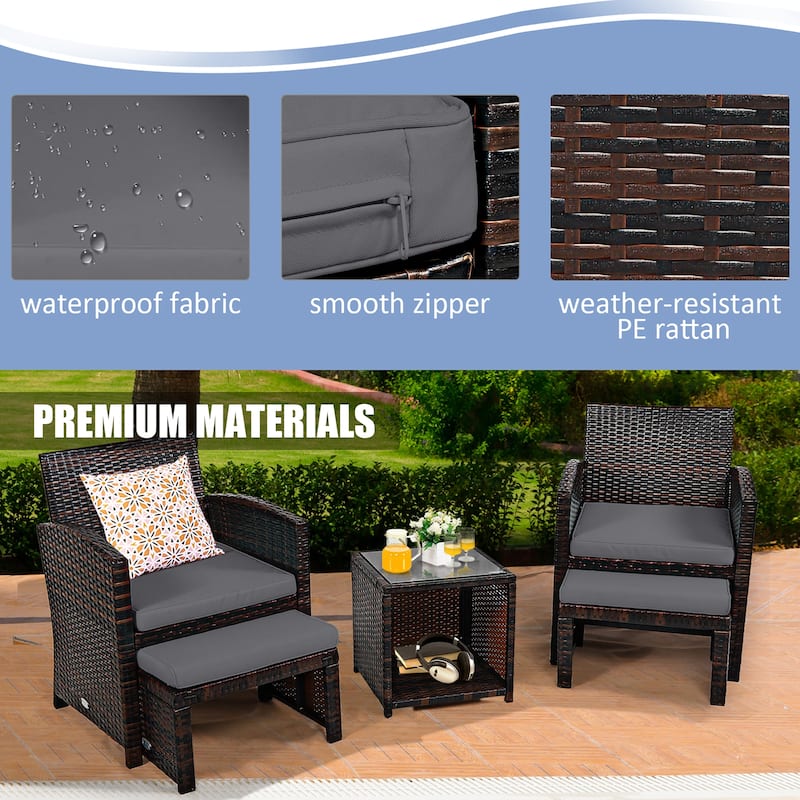 Costway 5PCS Patio Rattan Wicker Furniture Set Sofa Ottoman Cushion