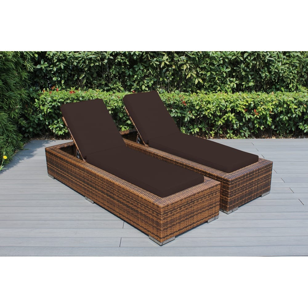 Ohana Outdoor Patio 2 Piece Mixed Brown Wicker Chaise Lounge Set - No Assembly