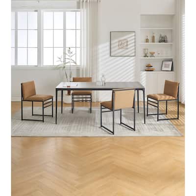 Modern Dining Chairs Set Of 2, Upholstered Linen Cushions And Backrest With Minimalist Craft Iron Racks