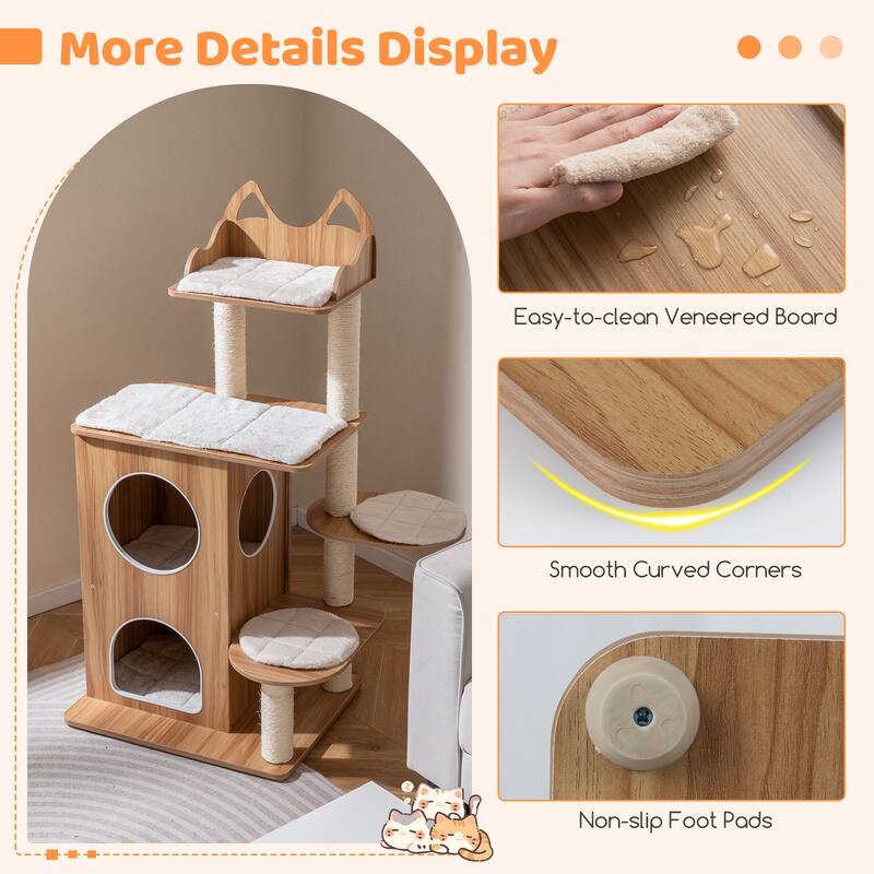 Gymax Wooden Cat Tree 48'' Cat Tower for Indoor Cats w/ 2-floor Condo