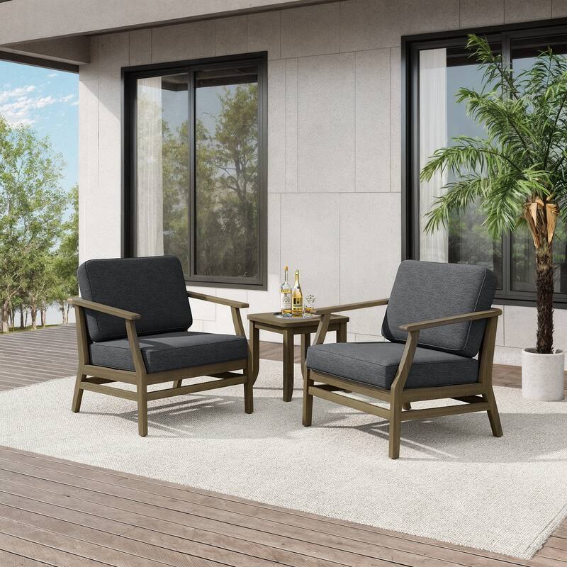 Teak Outdoor Bistro Set with Weather-Resistant Cushions (3-Piece Set)