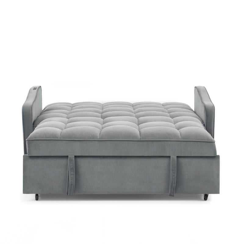 Loveseats Sofa Bed with Pull-out Bed,Adjsutable Back and Two Arm Pocket