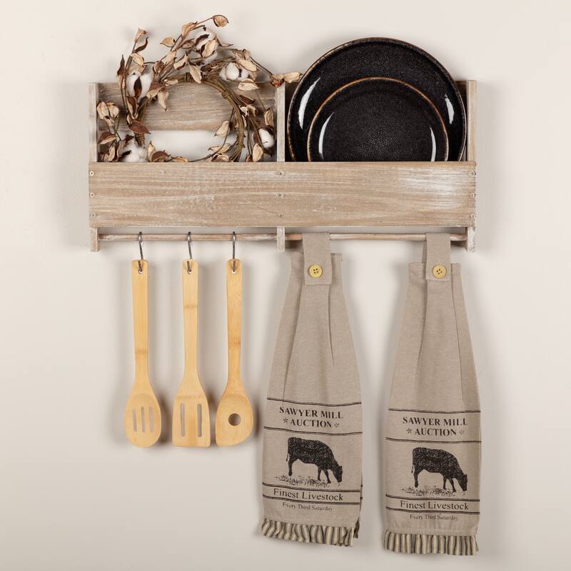 Sawyer Mill Charcoal Cow Button Loop Kitchen Towel Set of 2 - Kitchen Towel 6.5x18 - Set of 2 - Kitchen Towel 6.5x18 - Khaki/Asphalt/Dark Creme
