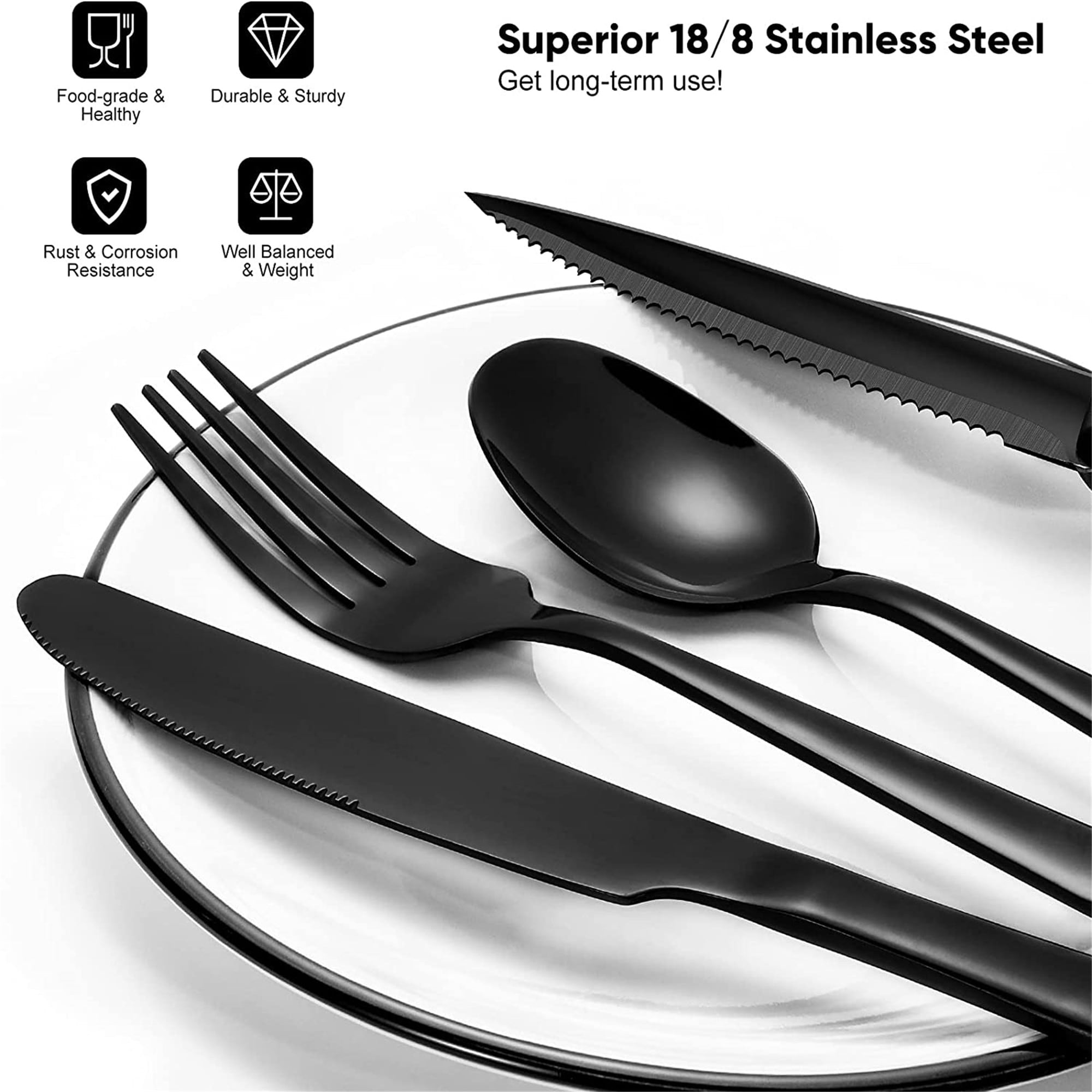 Black Silverware Set, 24 Pcs Black Flatware Set, Food-Grade Stainless Steel  Cutlery Set for 4, Mirror Finished, Dishwasher Safe - Bed Bath & Beyond -  34126408