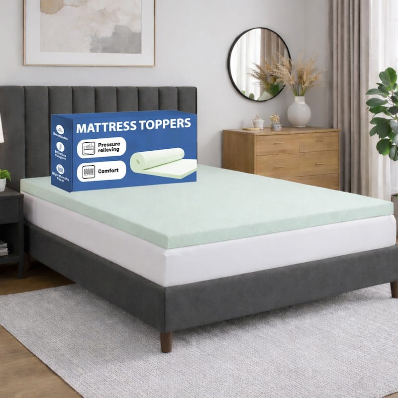 Onetan, 1", 2" & 3" High Density Medium Firm Foam Mattress Topper, White