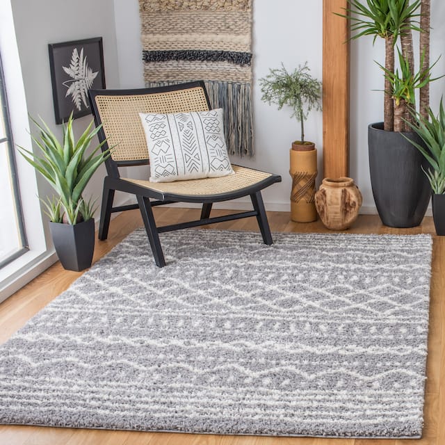 SAFAVIEH Arizona Shag Lotta Moroccan 1.2-inch Thick Rug - 8' x 10' - Grey/Ivory