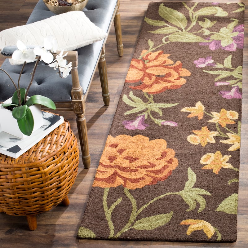 SAFAVIEH Handmade Blossom Hannelise Modern Floral Wool Rug - 2'3" x 8' Runner - Brown/Multi