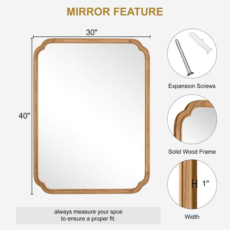 Decorative Scalloped Corner Rectangle Farmhouse Style Wall Mirror