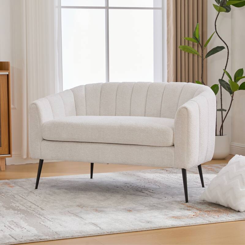 50.1" W Loveseat Sofa,Mid-Century Modern Chenille Sofa with Metal Legs - Ivory