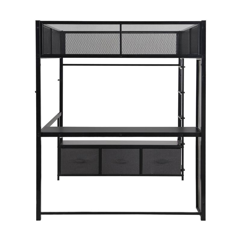 Space-Saving Full Size Gaming Loft Bed with LED, Desk, Wardrobe and 3 Storage Drawers, Ideal for Small Rooms, Bedroom Furniture