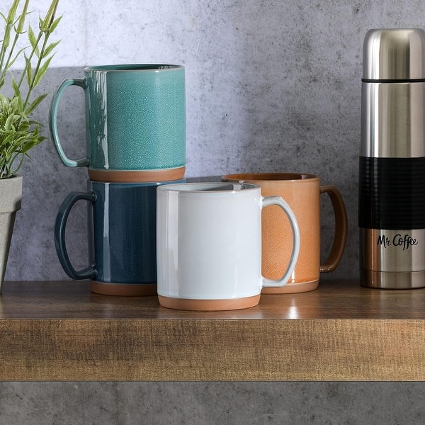 4 Piece 17 Ounce Stoneware Mug Set with Terracotta Base in Assorted Colors  - On Sale - Bed Bath & Beyond - 40282172
