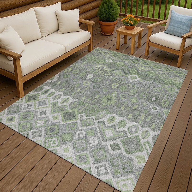 Machine Washable Indoor/ Outdoor Boho Moroccan Chantille Rug