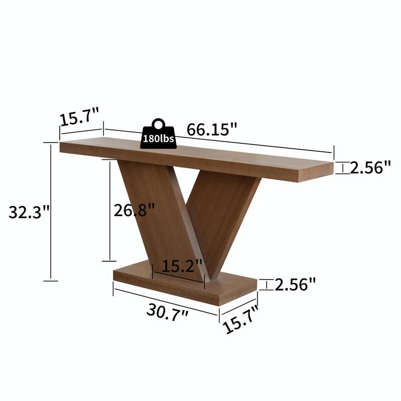 66" Modern X-Leg Console Table - Solid Wood Veneer Narrow Sofa Table with Geometric Design