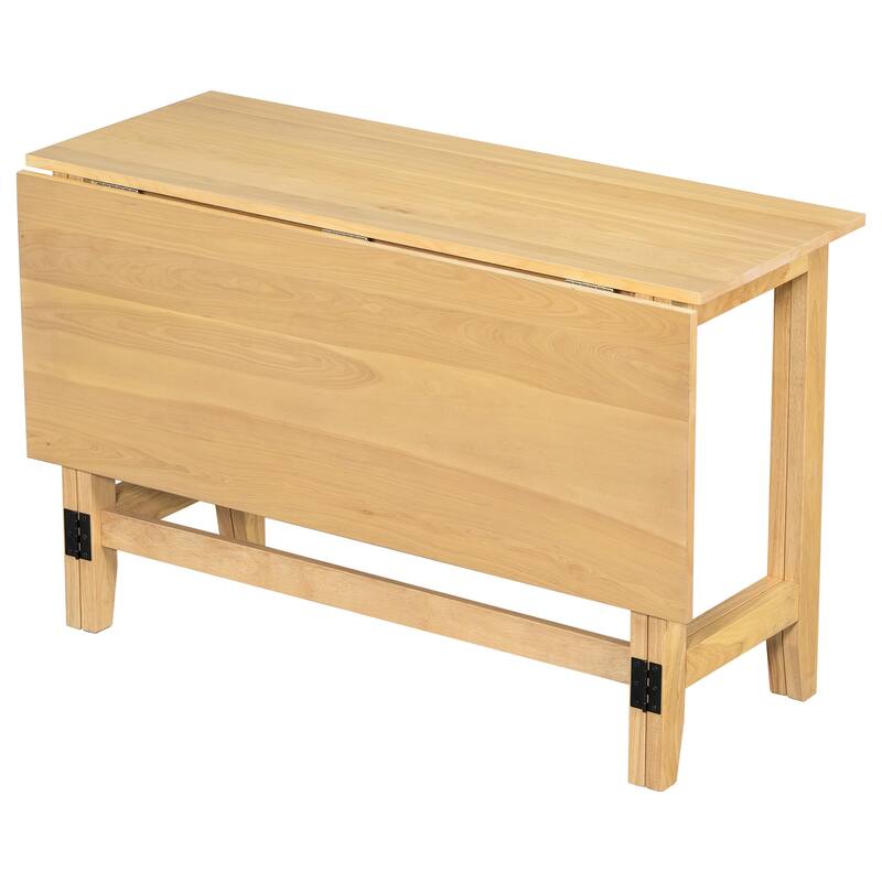 Farmhouse Wood Extendable Dining Table with Drop Leaf for Small Places