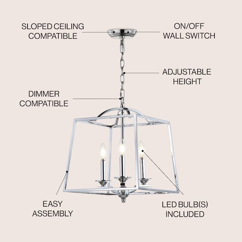 Virginia 14.5" 3-light Metal LED Pendant, Chrome by JONATHAN Y