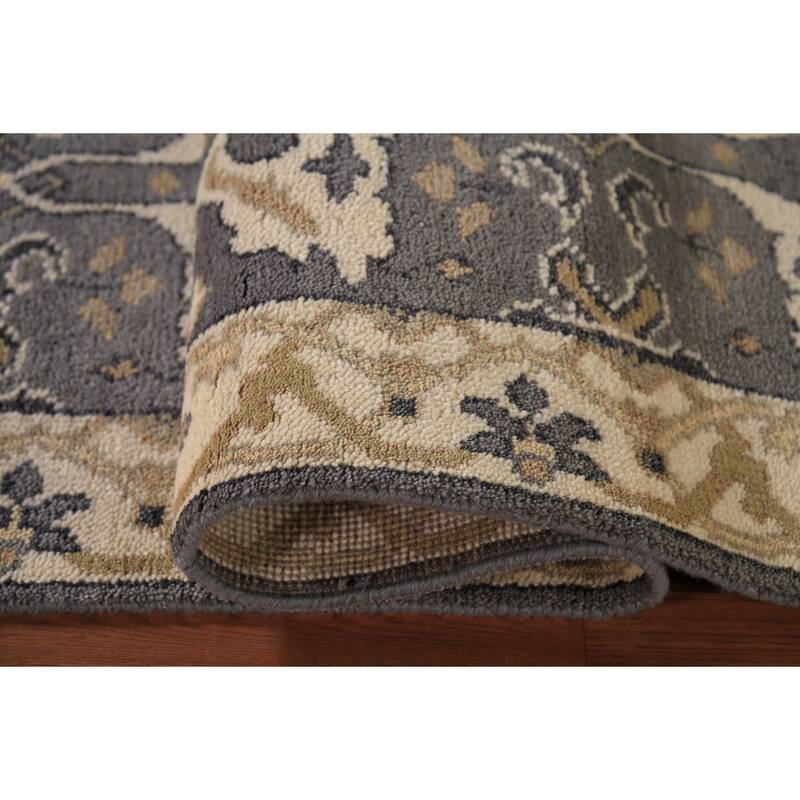 Transitional Gray Oushak Indian Runner Rug Hand-Knotted Wool Carpet - 2'6" x 9'10"