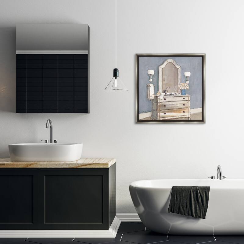 Stupell Bathroom Sink & Mirror Framed Floater Canvas Wall Art Design By Charlene Olson
