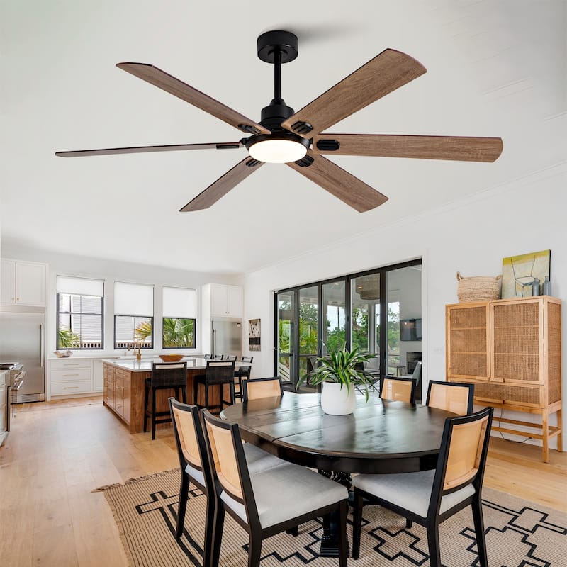 Smart 60" Indoor/Outdoor Ceiling Fan with Light, Dual Finish Black/Walnut 6-Blade, Remote Control, Dimmable LED