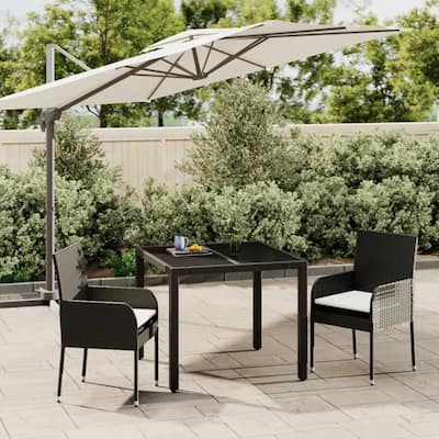 vidaXL 3 Piece Patio Dining Set with Cushions Black Poly Rattan - 18.9" x 21.7" x 34.6"