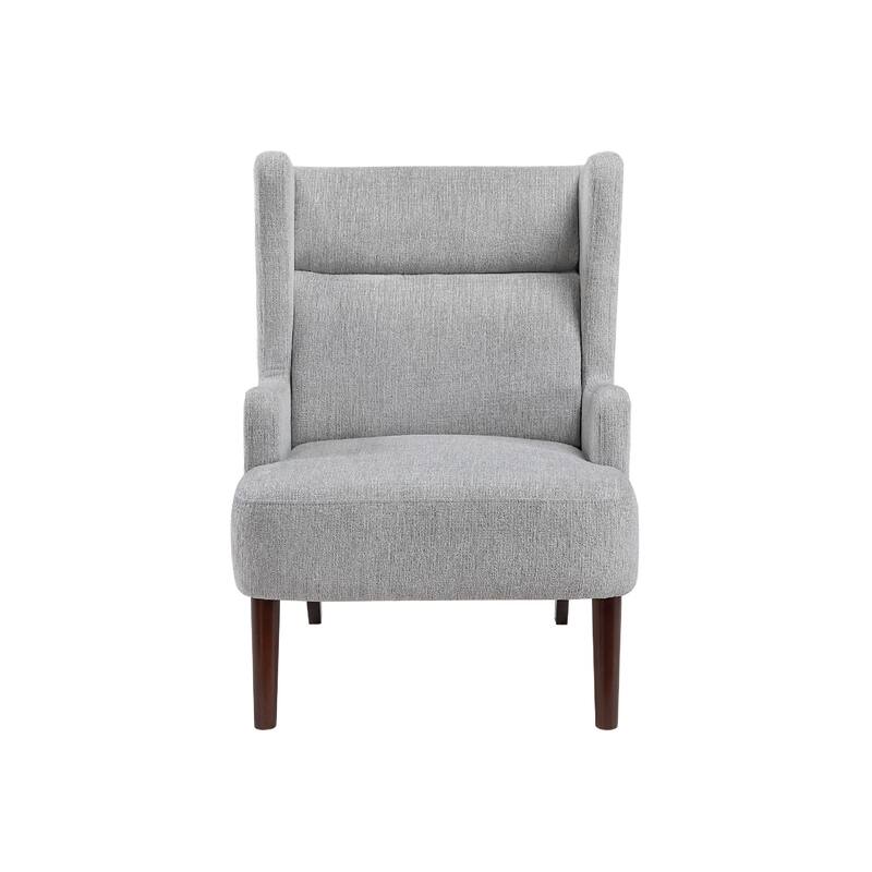 Joen Accent Chair, High Wing Backrest, Gray Chenille, Wood Legs