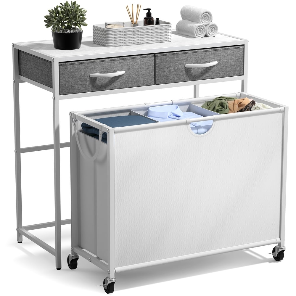 Sorbus Dresser with 3 Section Laundry Hamper Pull-Out with Wheels and 2 Drawers Laundry Room Organization
