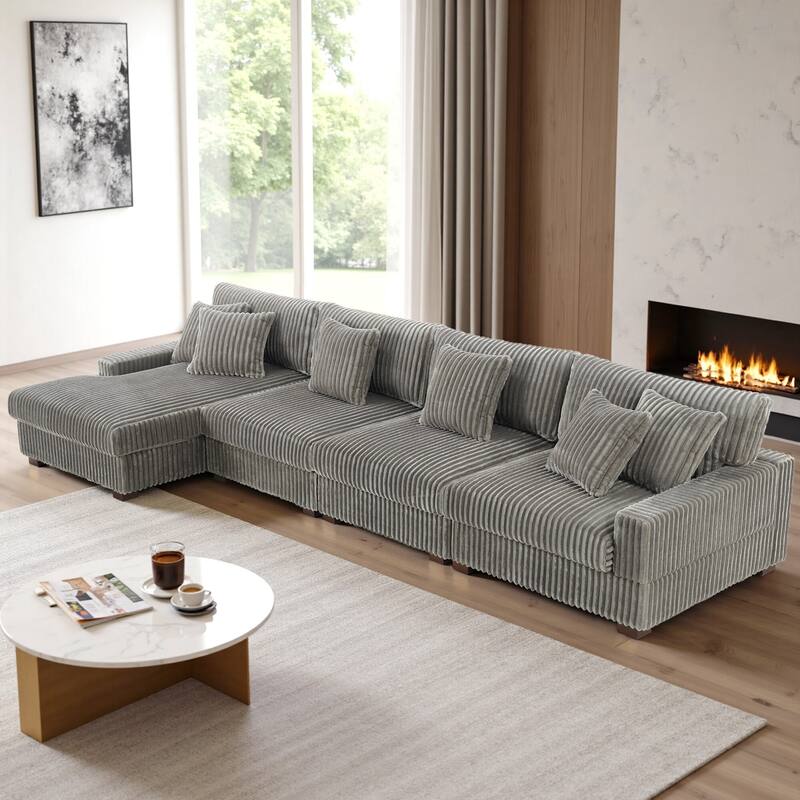 Cotton Flannel 3-Seat Modular Sectional Sofa with Chaise