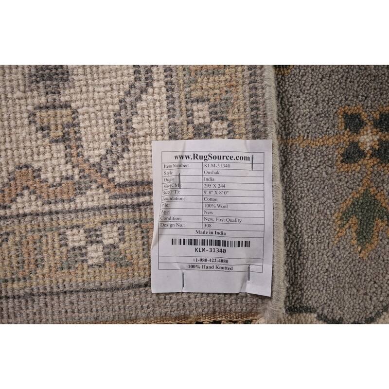 Gray Oushak Indian Rug Hand-Knotted Wool Carpet - 8'0"x 9'8"