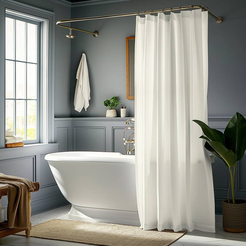 Exclusive Fabrics Modern Waffle Heavyweight Shower Curtains with Hooks Included, 71 Inches Long (1 Panel)