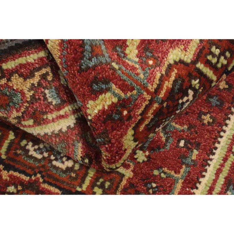 Hand Knotted Oriental 100% Wool Carpet Traditional Geometric Oranges & Rust Heriz (serapi) Runner Rug - 10' 0'' X 2' 6''