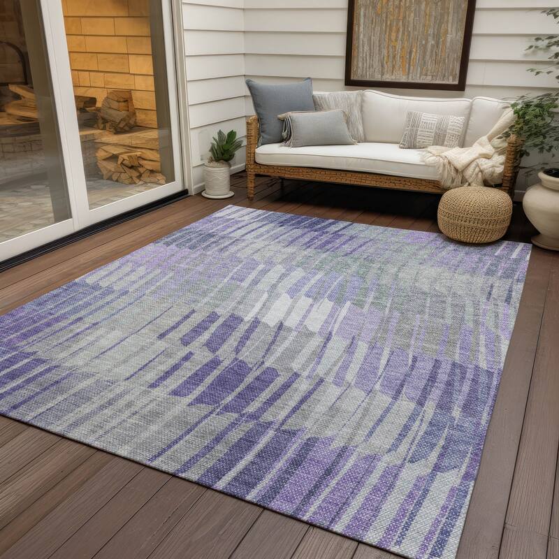 Machine Washable Indoor/ Outdoor Casual Stripe Chantille Rug