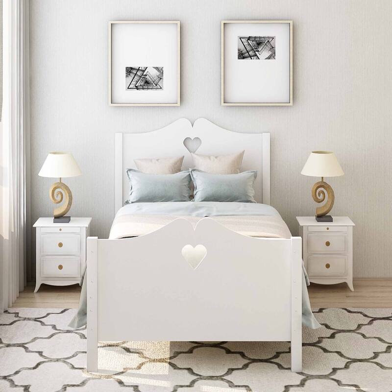 Twin Platform Bed with Wood Slat Support, Headboard, and Footboard in White