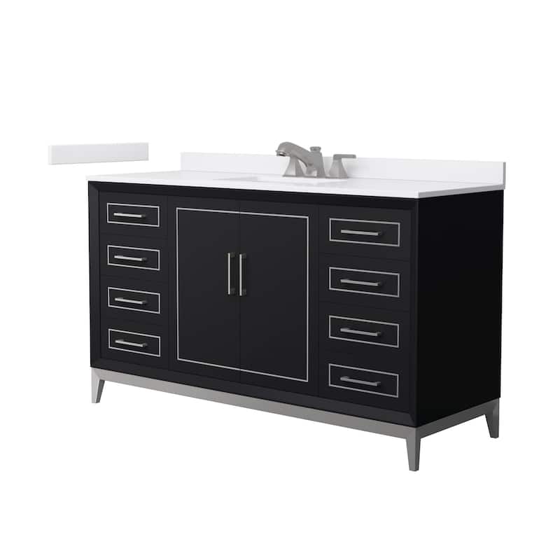 Wyndham Collection WCH5151-60S-VCA-US3MXX Marlena 60" Free Standing - Black / White Cultured Marble Top / Brushed Nickel