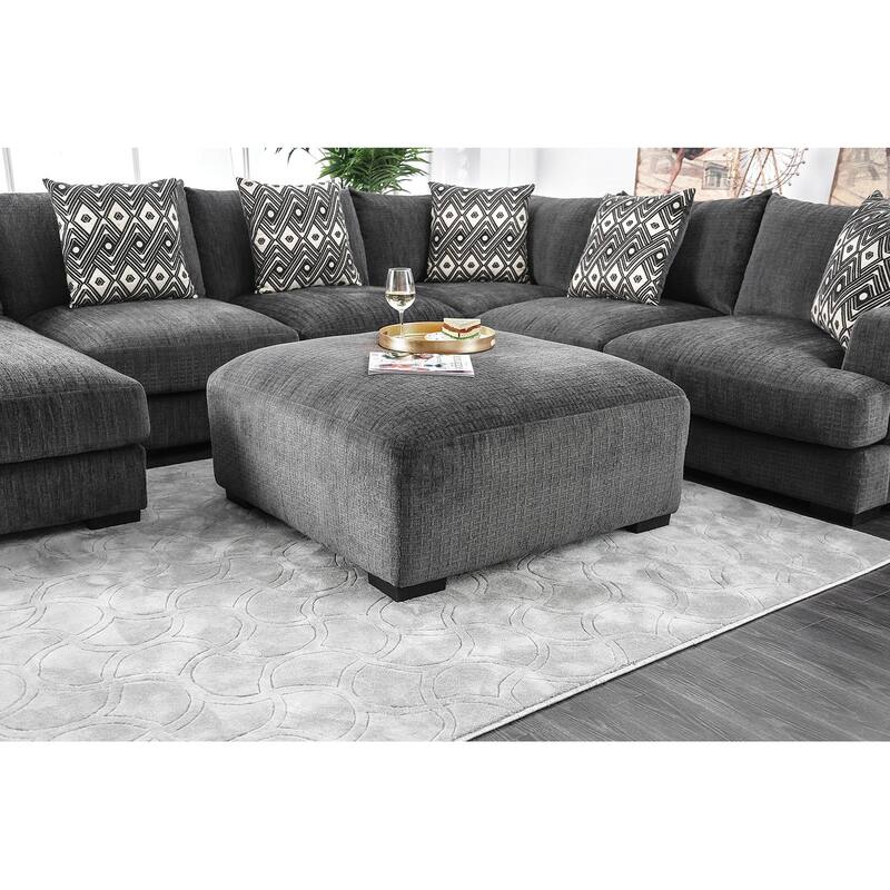 Living Room Lounge Ottoman Chenille Fabric Comfort Cozy Plush Seat foam Wooden Legs 1pc Ottoman Only