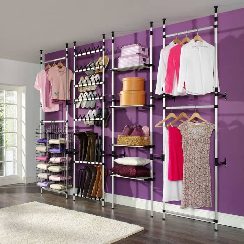 vidaXL Telescopic Wardrobe System with Rods Aluminum - 27.6" x 11.2" x 98.4"-118.1"