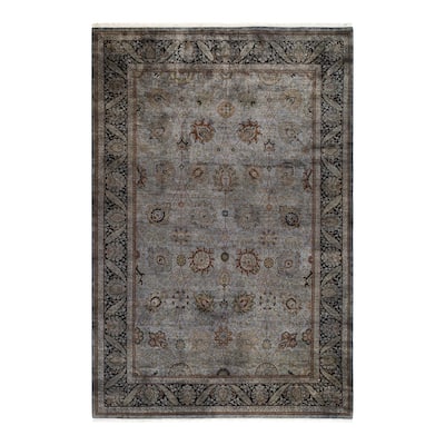 Overton Hand Knotted Wool Vintage Inspired Modern Contemporary Overdyed Gray Area Rug - 6' 2" x 9' 4"