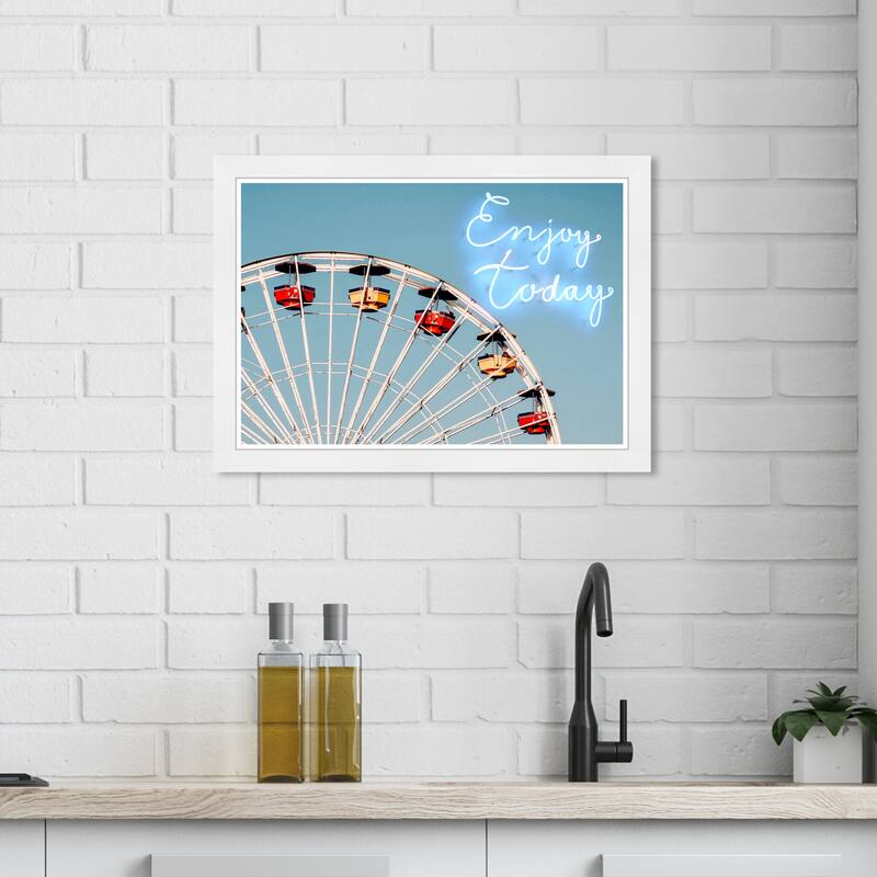 Wynwood Studio Prints Entertainment and Hobbies Enjoy Today Neon Blue and Celeste Modern & Contemporary Wall Art Canvas Print - White