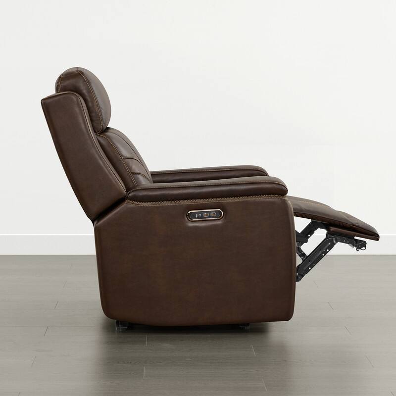 Spruce & Spring Dual Motors Genuine Leather Power Lay Flat Recliner with Power Headrest