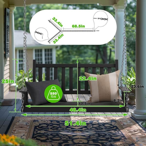 dimension image slide 2 of 3, VEIKOUS 4 ft. Outdoor Wood Hanging Patio Porch Swing with Chains for 2 Person