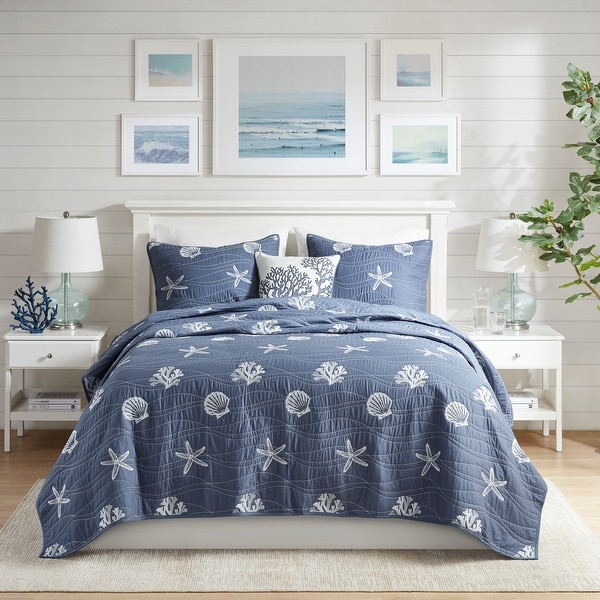 Harbor House Seaside 4 Piece Cotton Reversible Embroidered Quilt