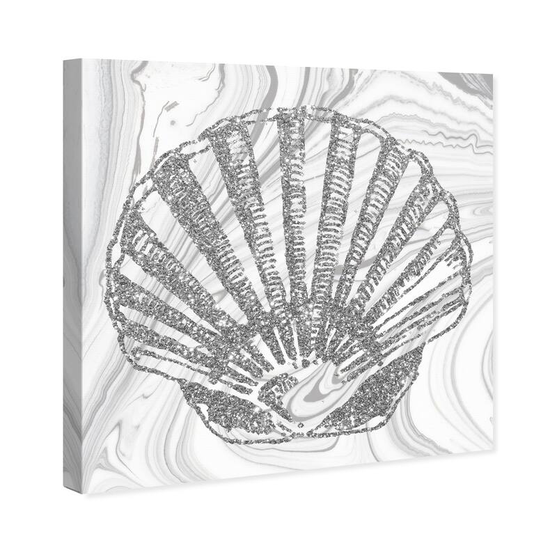Wynwood Studio Canvas Nautical and Coastal Glitter Silver Seashell II Gray and Silver Nautical & Coastal Wall Art Canvas Print