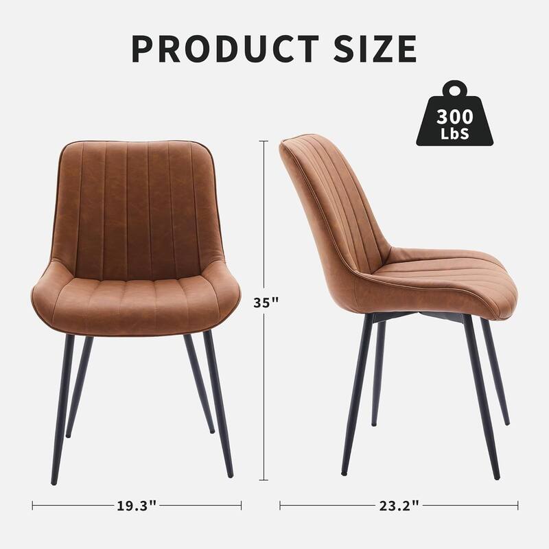 Dining Chairs (Set of 2), Upholstered Side Chair with Faux Leather, Metal Legs - Brown