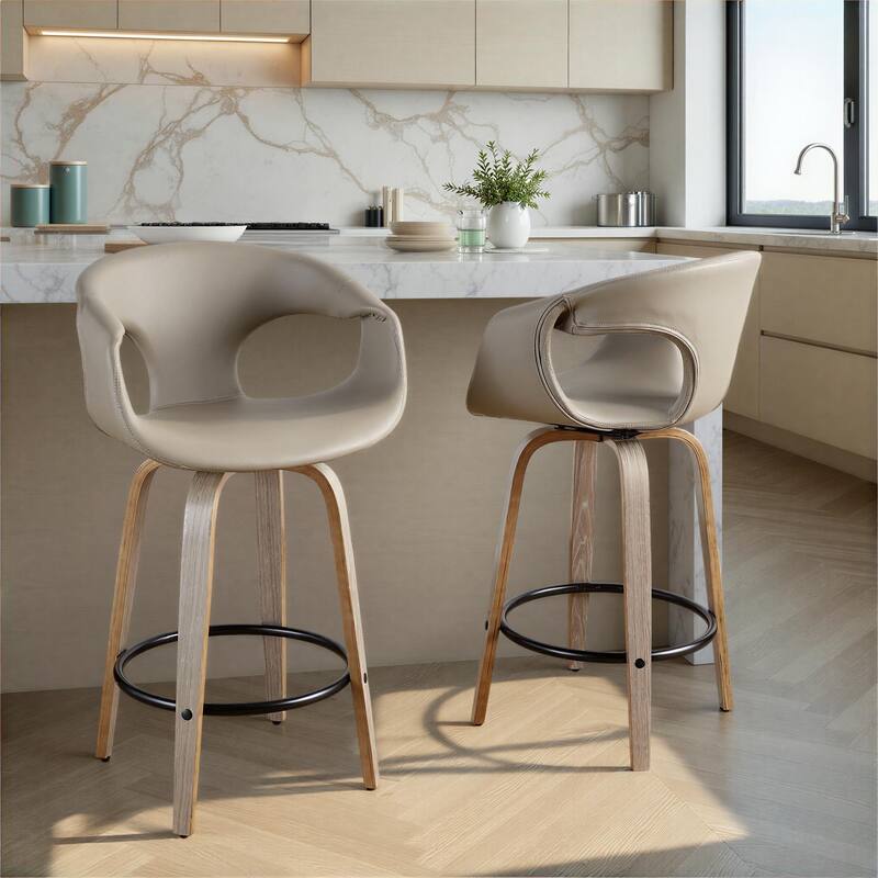 Carson Carrington Saurya 26" Fixed-Height Counter Stool with Bent Wood Legs & Round Footrest (Set of 2)