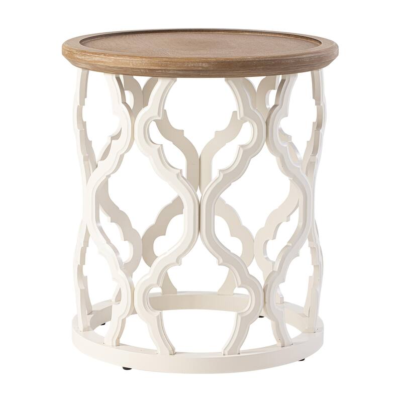 COZAYH Farmhouse End Table, Distressed Tray Top Coffee Table with Curved Motif Frame Base for Boho, Rustic, French Country