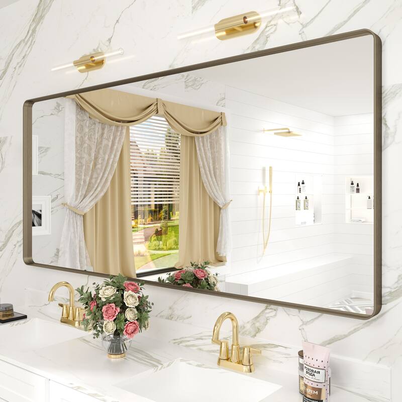 Modern Metal Frame Wall Mounted Bathroom Vanity Mirror - 60x28 - Bronze
