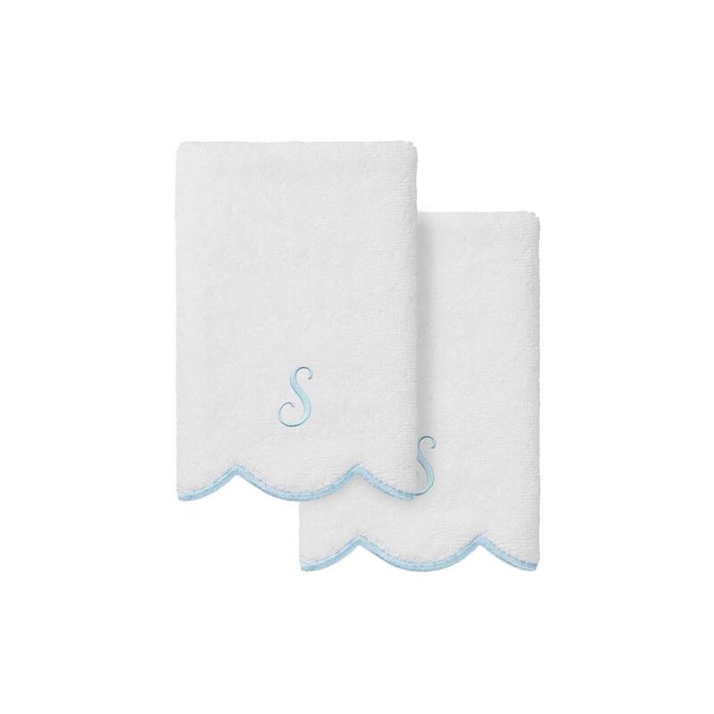 Authentic Hotel and Spa 100% Turkish Cotton Blue ADORNIA Scallop Personalized 2 Piece Fingertip Towel Set - 2 Fingertip Towels - S