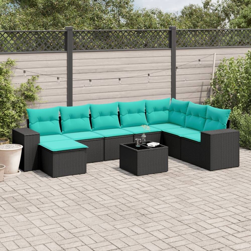 vidaXL 8/9 Piece Patio Sofa Set with Cushions Black/Brown/Gray Poly Rattan - 24.4 x 24.4 x 27.2